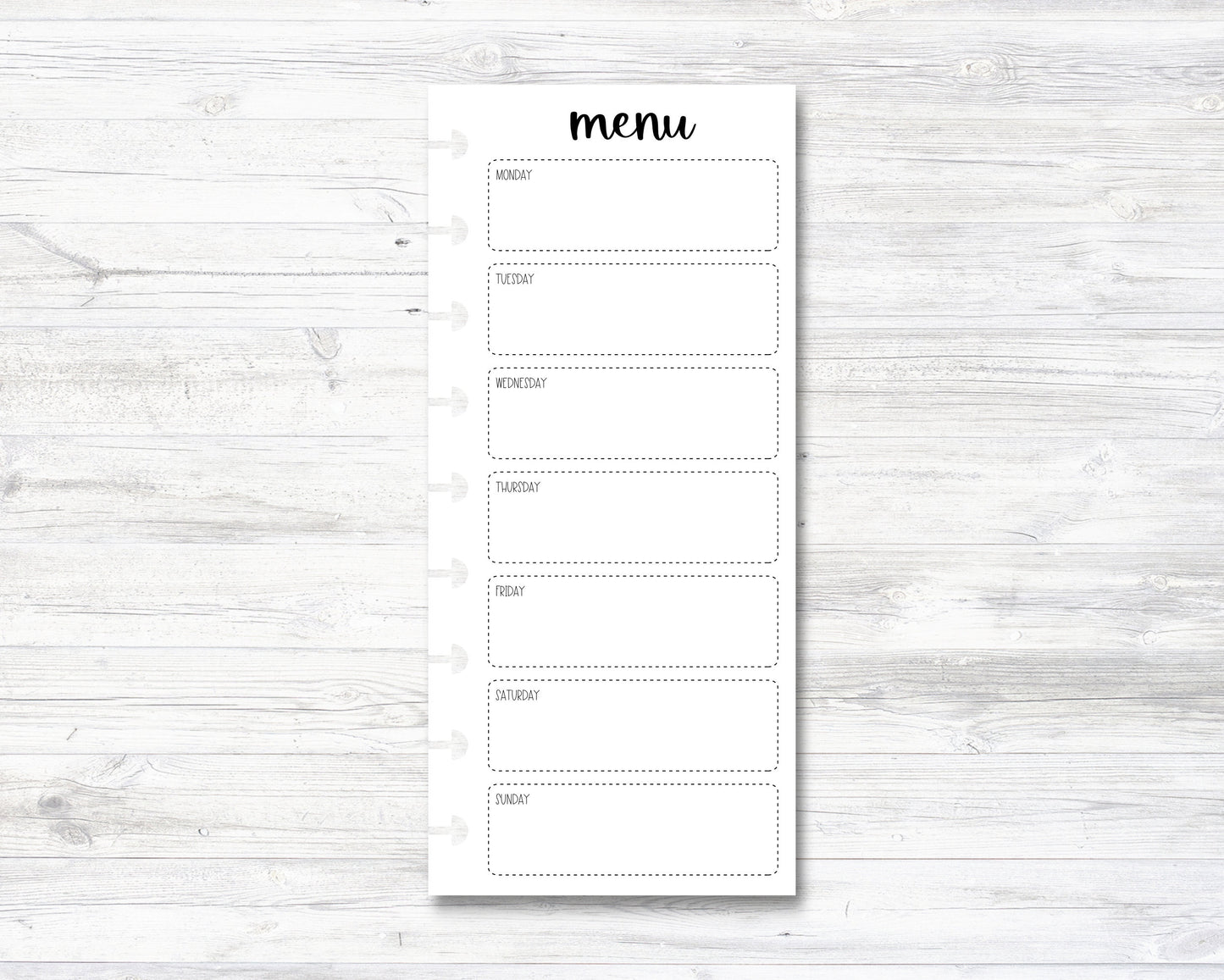 Menu Happy Planner Insert - Half Sheet - Classic Size (M006)