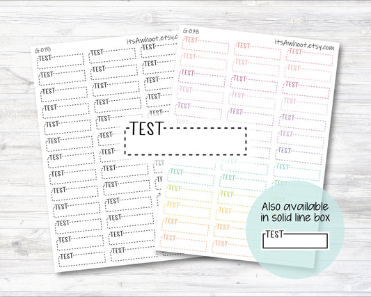 Test Quarter Box Label Planner Stickers - Dash or Solid (G078)