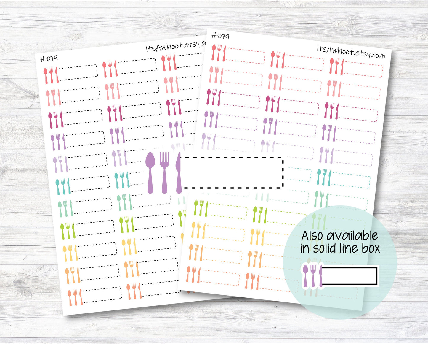 Fork Knife Spoon Utensil Meal Planner Quarter Box Label Planner Stickers, Meal Stickers, Dinner Stickers - Dash or Solid (H079)