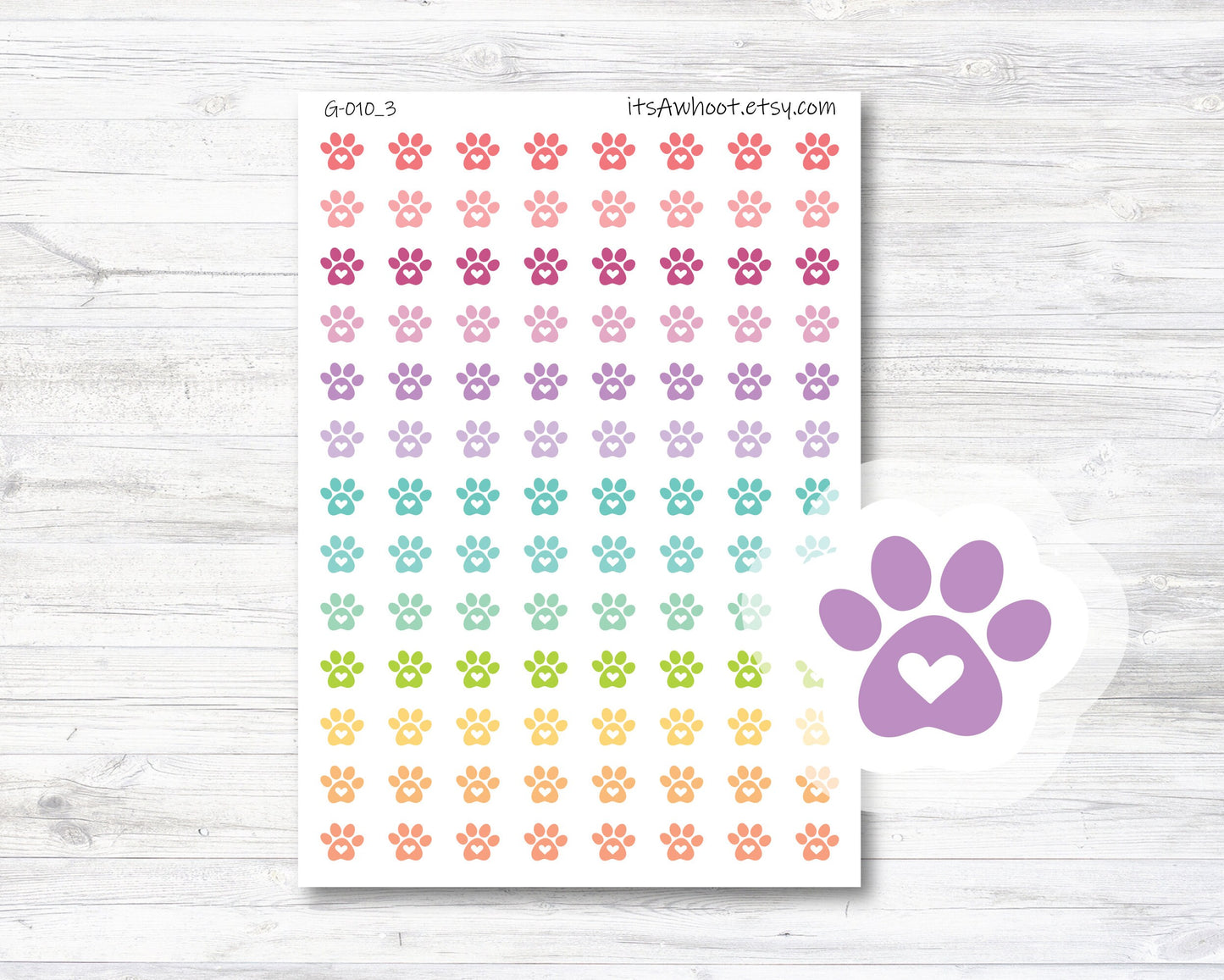Paw Print Planner Stickers, Heart Paw Print Stickers, Heart worm Reminder Sticker (G010_3)