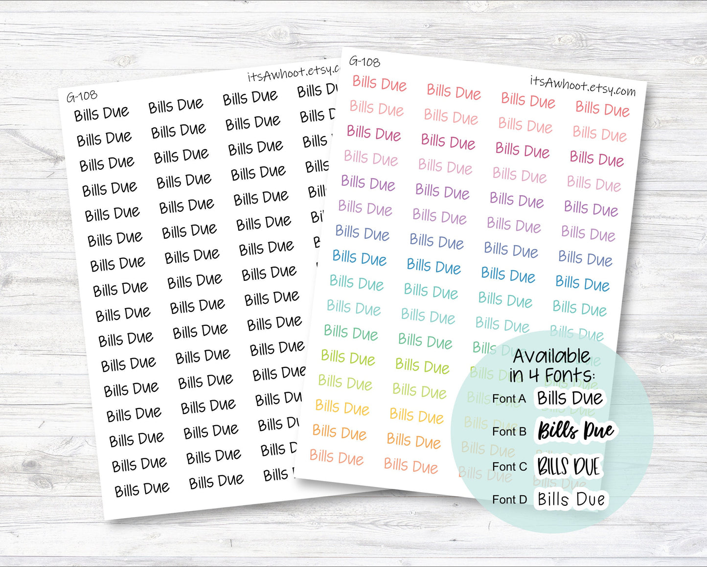 Bills Due Script Stickers, Bills Due Planner Stickers (G108)