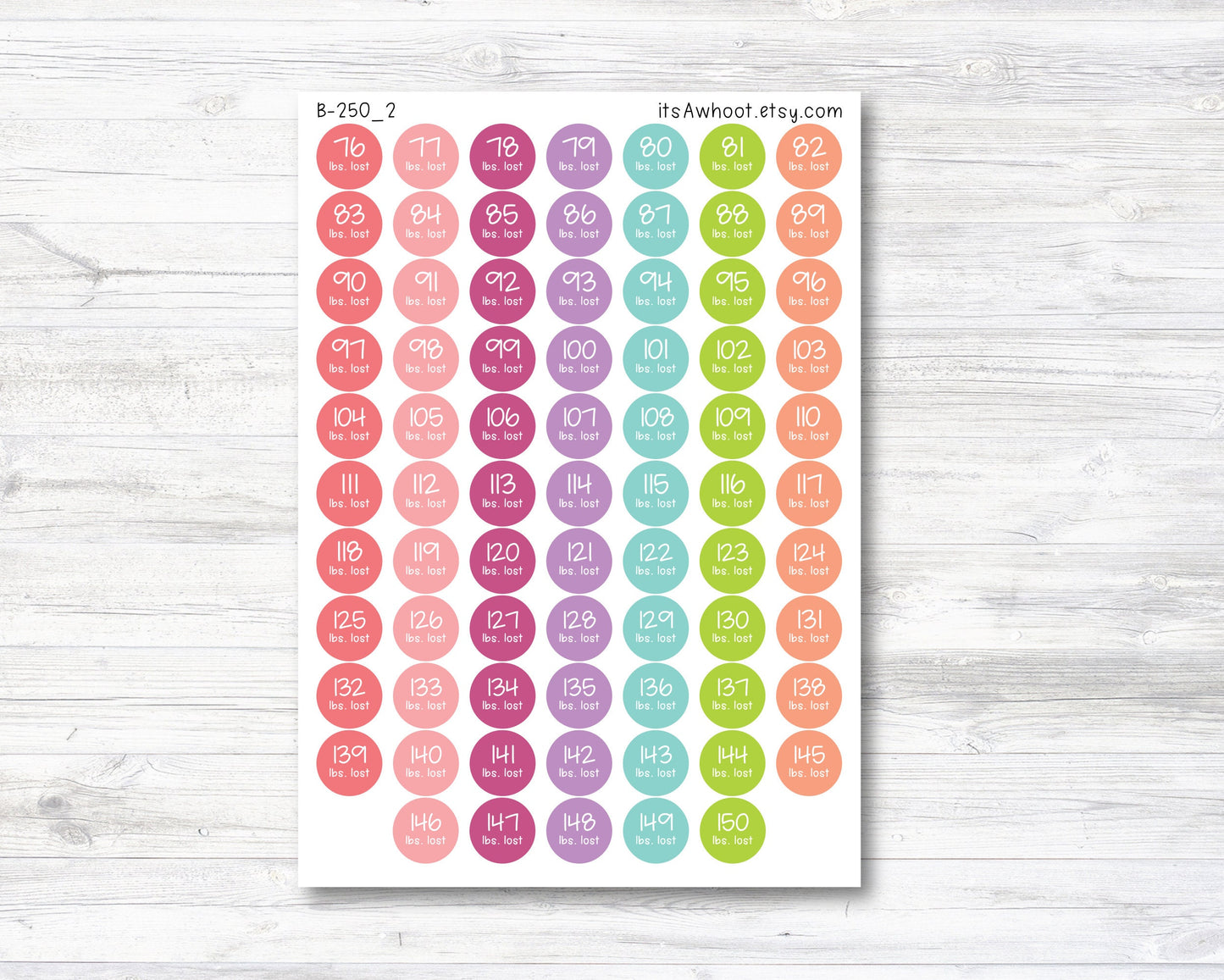 Weight Loss Milestone Stickers, Lbs. Lost Stickers, Pounds Lost Stickers - 76-150 Lbs Lost - Small .5" (B250_2)