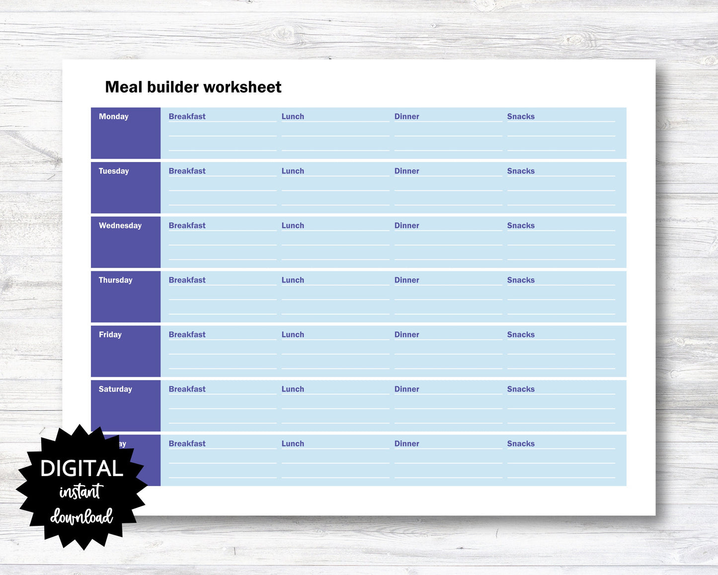 Meal Builder Worksheet - PRINTABLE (N010)
