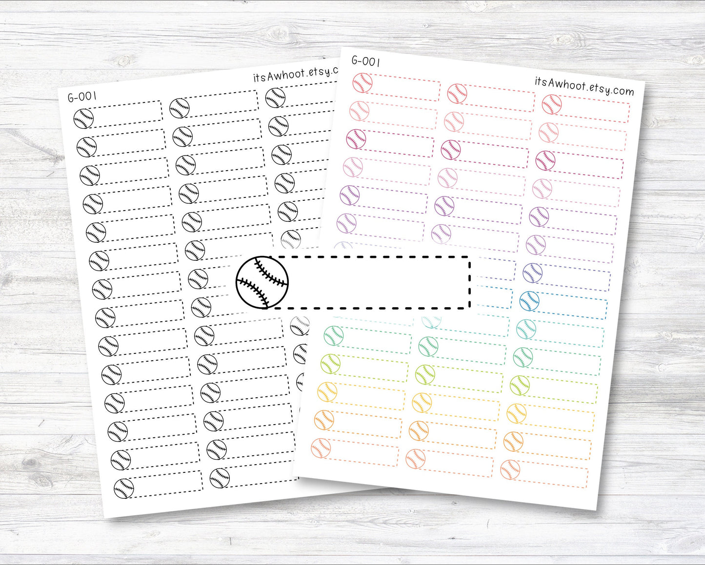 Baseball / Softball Quarter Box Label Planner Stickers - Dash (G001)