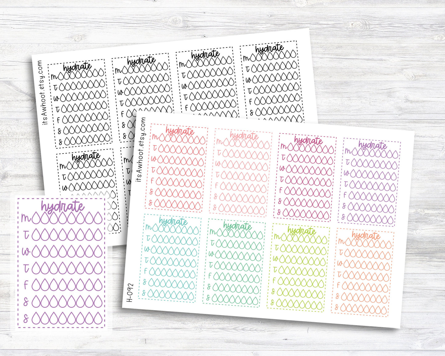 Hydrate / Water Sidebar Stickers - Dash Box - Sunday or Monday Start (H092)