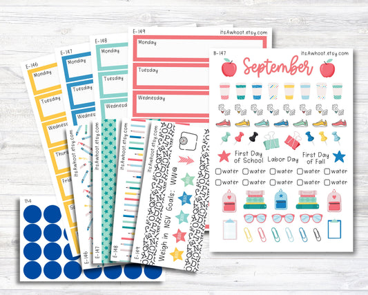 September Kit, Back to School, Weight Loss Planner Stickers (B147-September3)