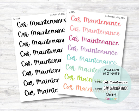 Car Maintenance Script Stickers, Car Maintenance Planner Stickers - Large (G145)