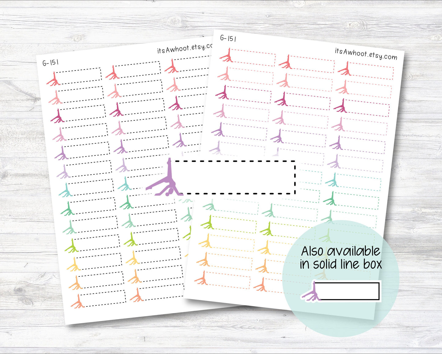 Gymnastics / Tumbling Quarter Box Label Planner Stickers - Dash or Solid (G151)