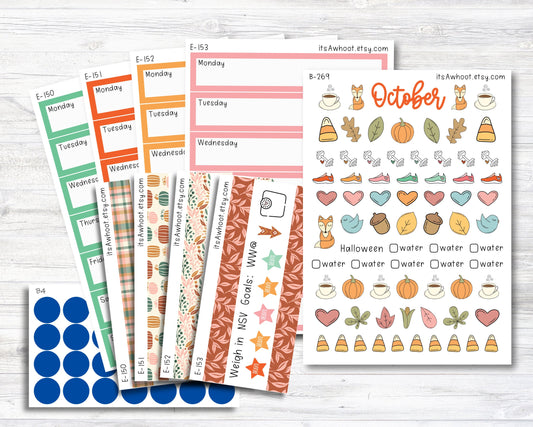 October Kit, Boho Fall, Weight Loss Planner Stickers (B269-October3)