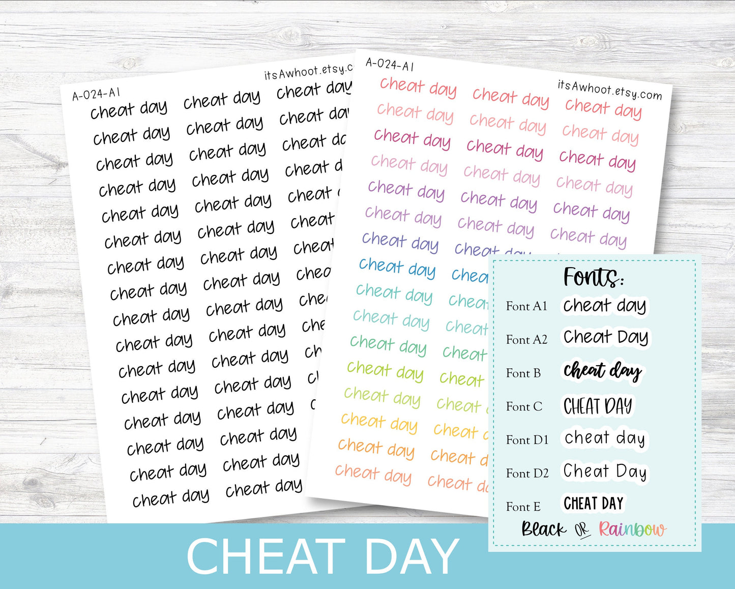 CHEAT DAY Script Planner Stickers - Multiple Fonts/Colors Available (A024)