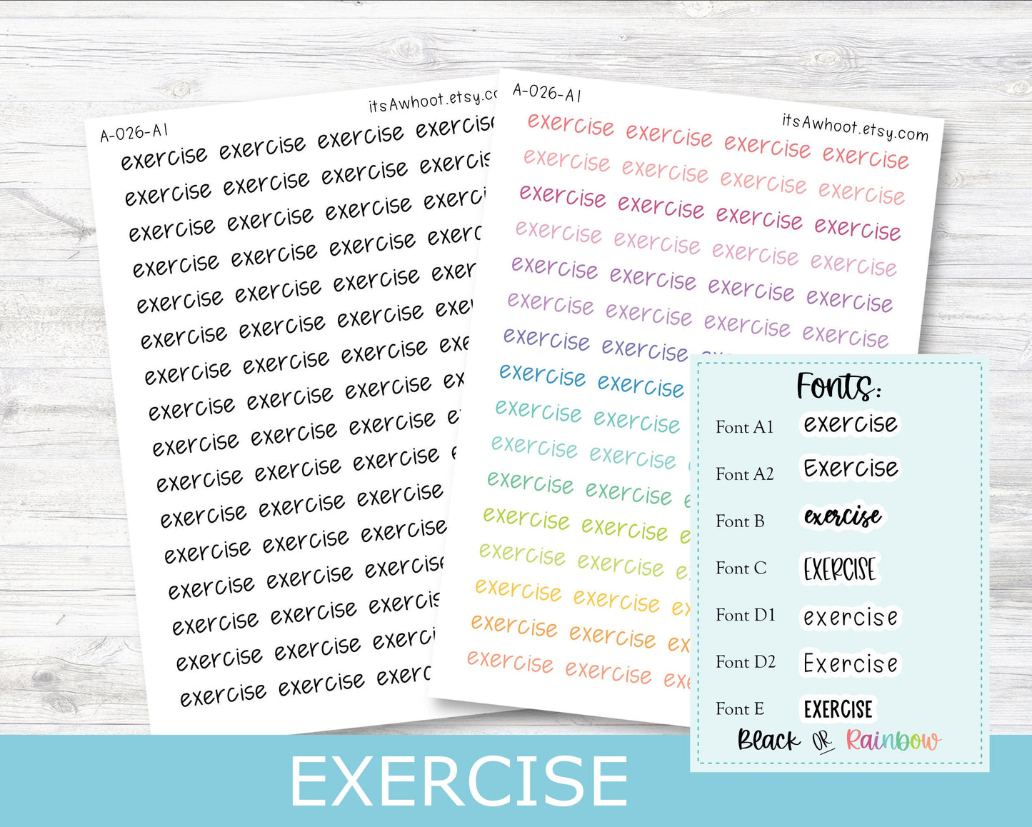 EXERCISE Script Planner Stickers - Multiple Fonts/Colors Available (A026)