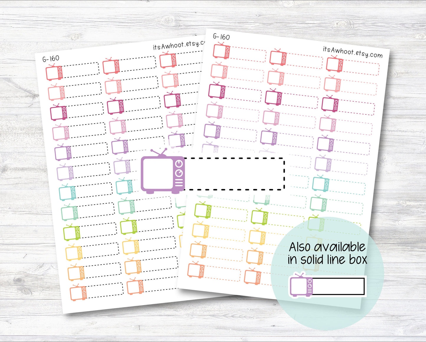 TV / Television / Watching Quarter Box Label Planner Stickers - Dash or Solid (G160)