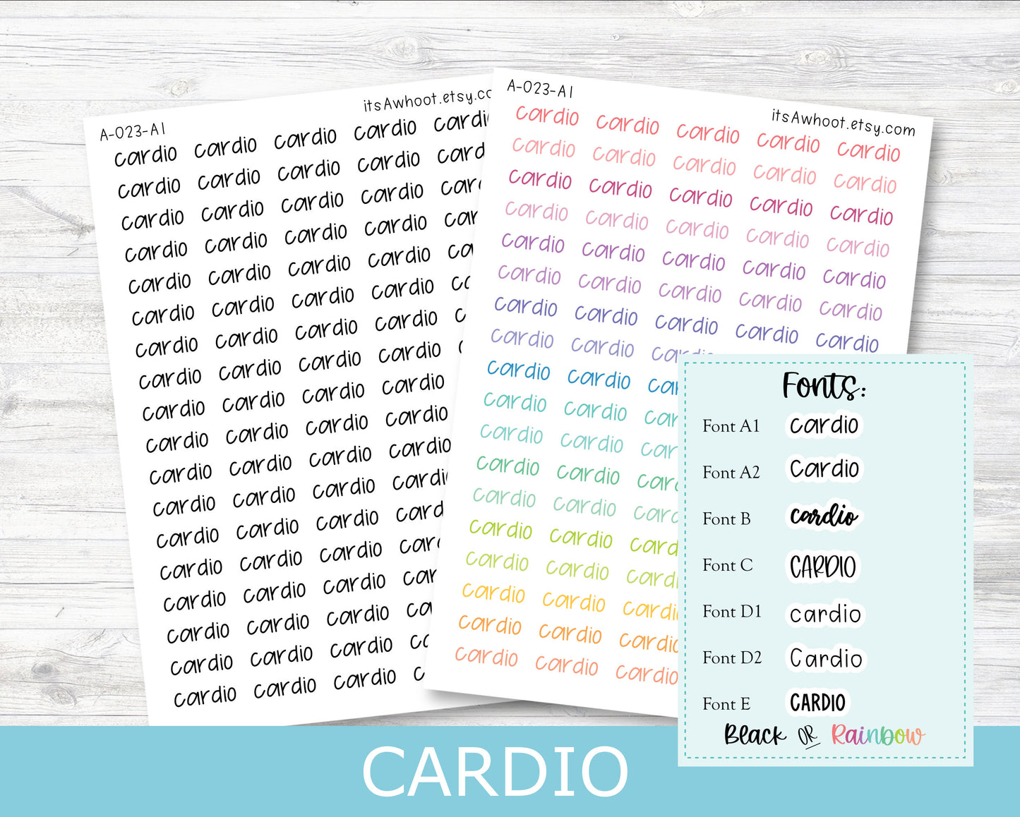 CARDIO Script Planner Stickers - Multiple Fonts/Colors Available (A023)
