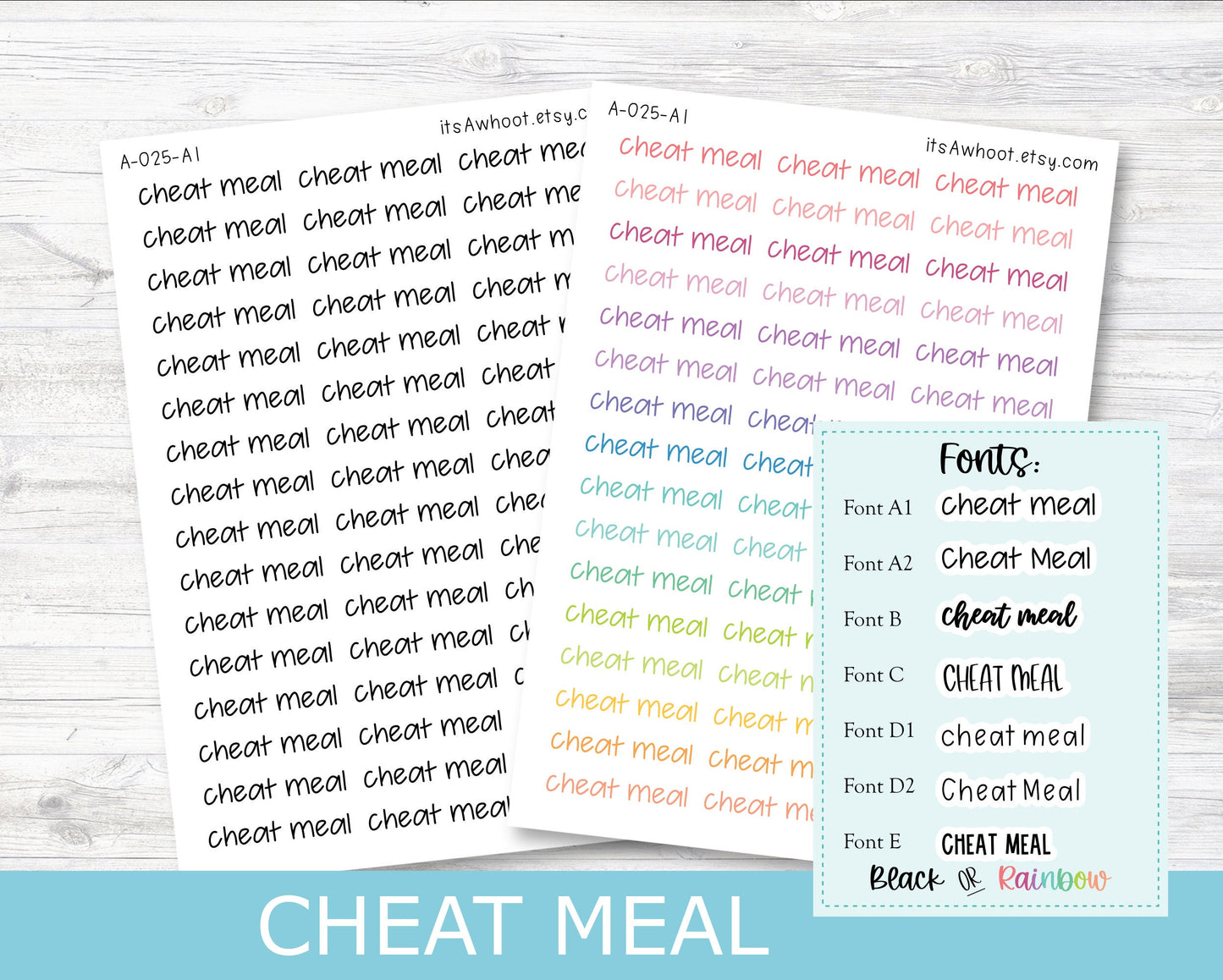 CHEAT MEAL Script Planner Stickers - Multiple Fonts/Colors Available (A025)
