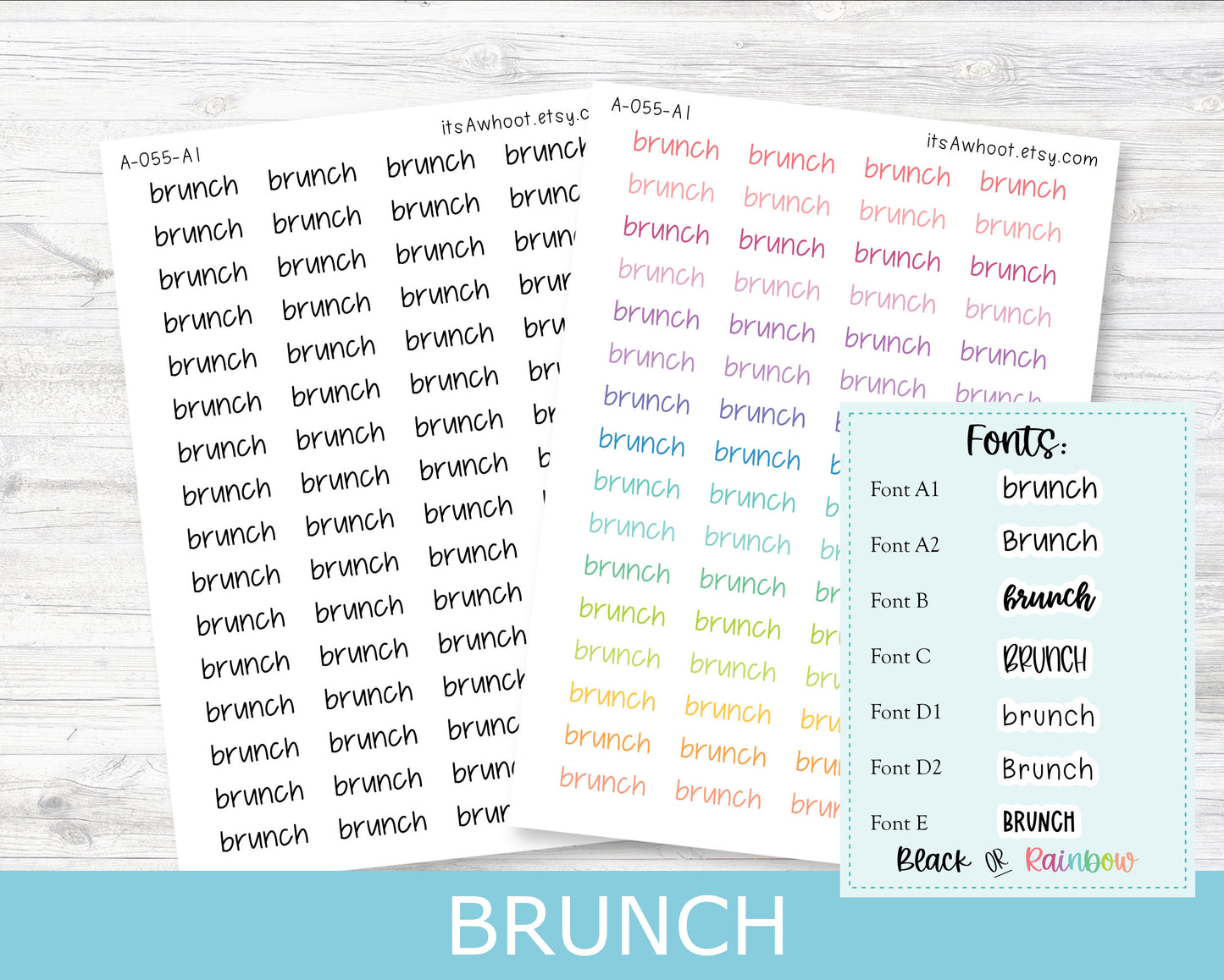BRUNCH Script Planner Stickers - Multiple Fonts/Colors Available (A055)