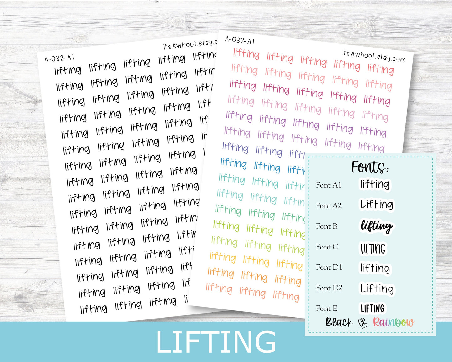 LIFTING Script Planner Stickers - Multiple Fonts/Colors Available (A032)