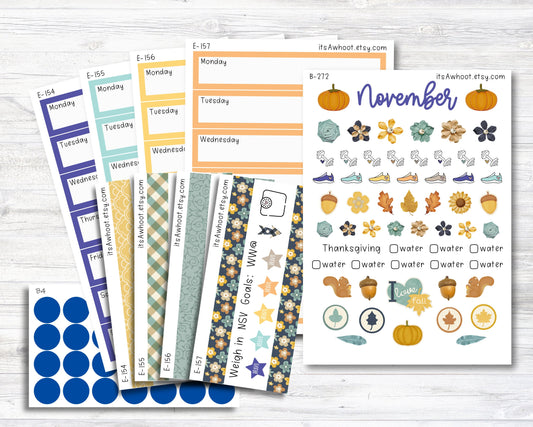 November Kit, Forever Fall, Weight Loss Planner Stickers (B272-November3)