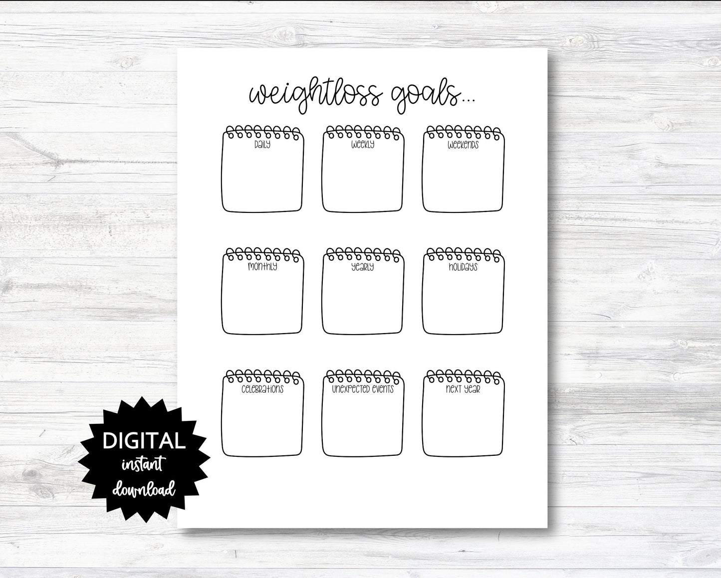 Weightloss Goals Printable, Weight loss Goals Dashboard Printable, Weight loss Goals Vision Board Digital Download - PRINTABLE (N035)