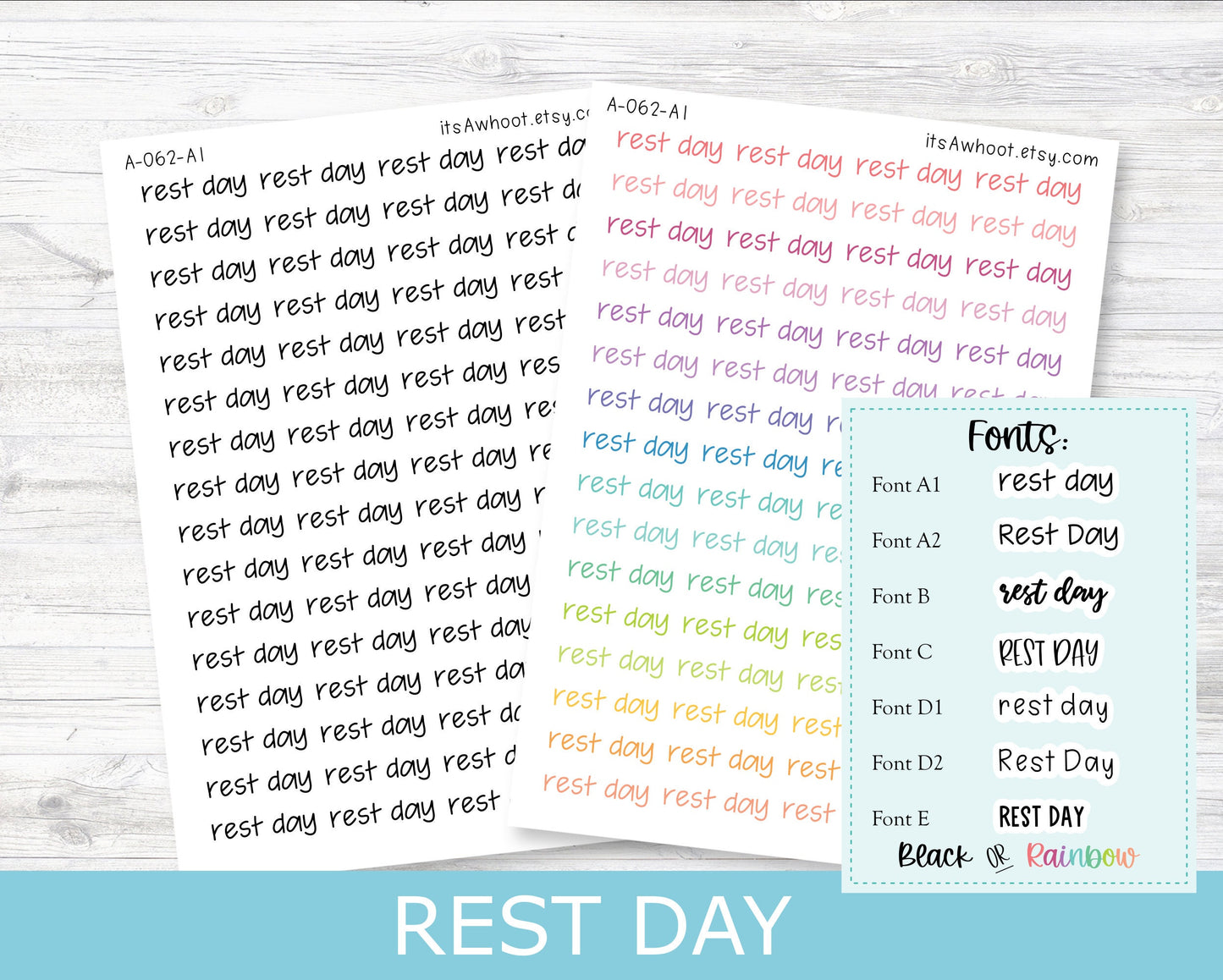 REST DAY Script Planner Stickers - Multiple Fonts/Colors Available (A062)