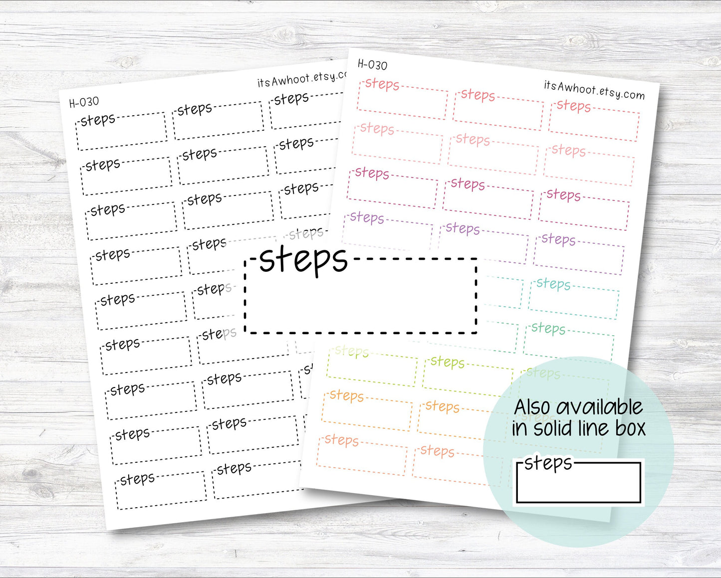 STEPS Quarter Box Label Planner Stickers - Dash or Solid (H030)