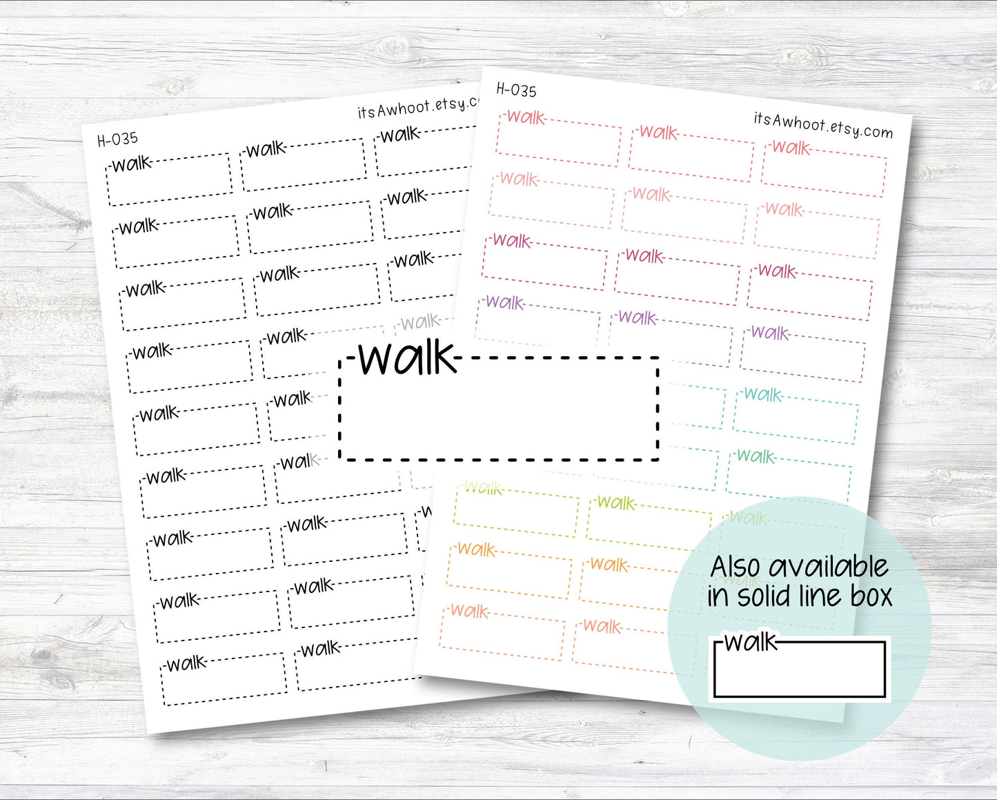 WALK Quarter Box Label Planner Stickers - Dash or Solid (H035)