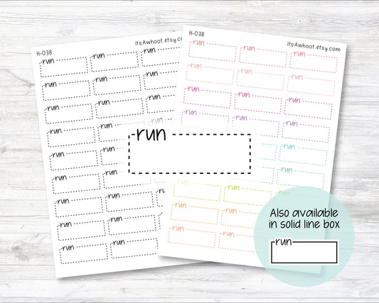 RUN Quarter Box Label Planner Stickers - Dash or Solid (H038)