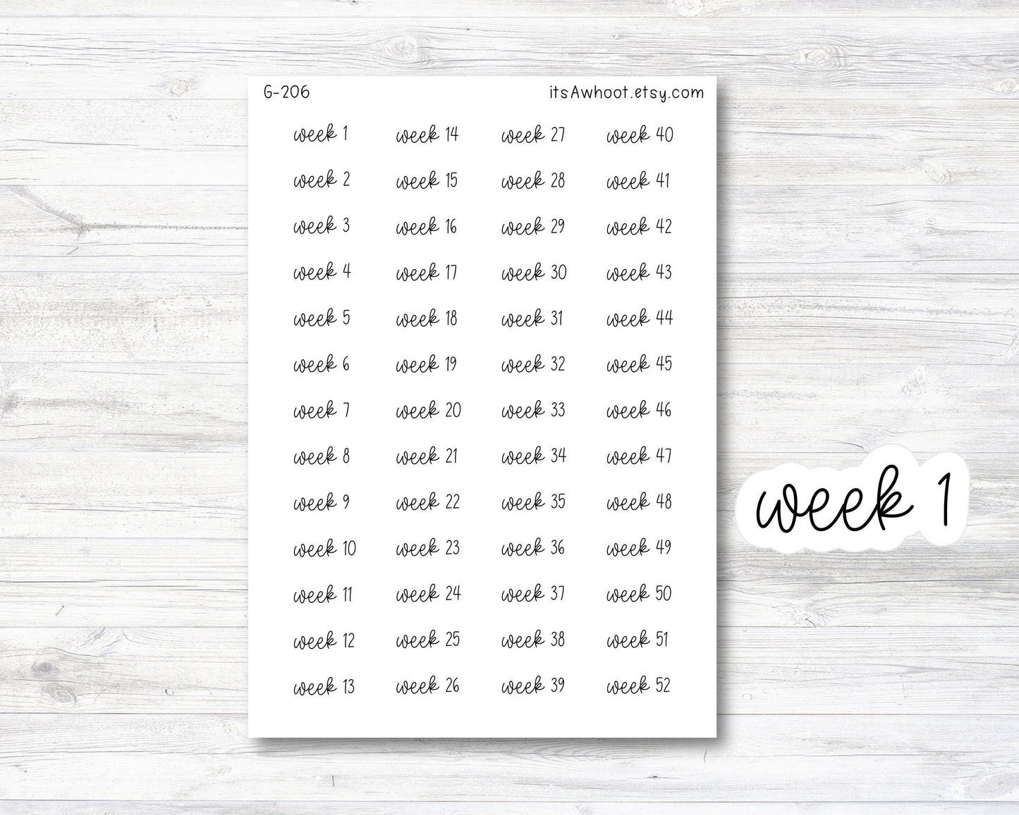 Week 1-52 Script Planner Stickers (G206)