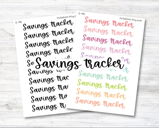 SAVINGS TRACKER Script Header Stickers, Savings Tracker Planner Stickers (G196)