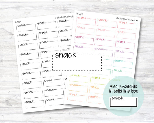 SNACK Quarter Box Label Planner Stickers - Dash or Solid (H034)