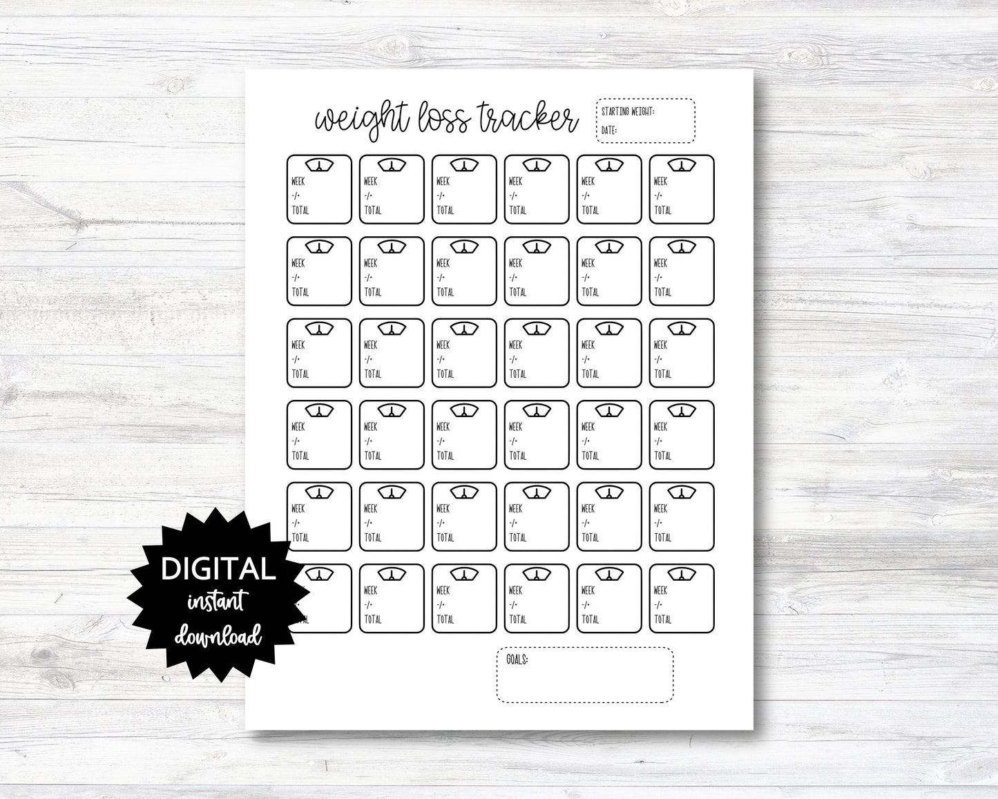 Weight Loss Tracker Digital Download - PRINTABLE (N041)