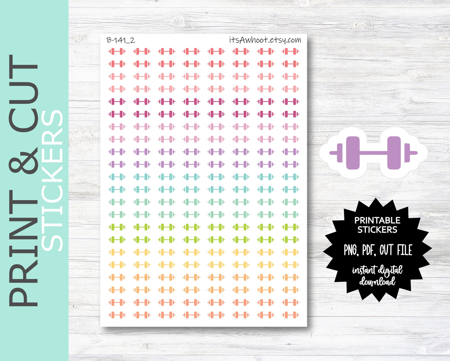 Weight Lifting PRINT & CUT Planner Stickers - Mini .25" Tall (B141_2PC)