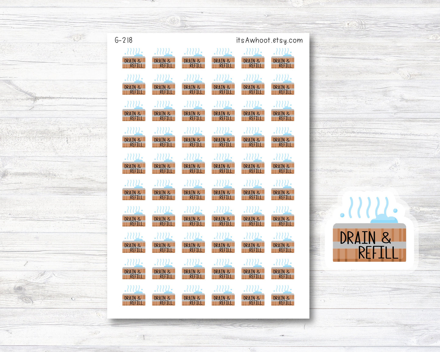 Hot Tub Planner Stickers, Hot Tub Drain & Refill Stickers (G218)