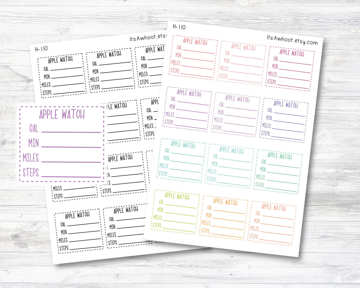 Activity Smart Watch Stickers, Fitness Tracker Stats Planner Stickers - Dash Box - Set of 12 (H110)