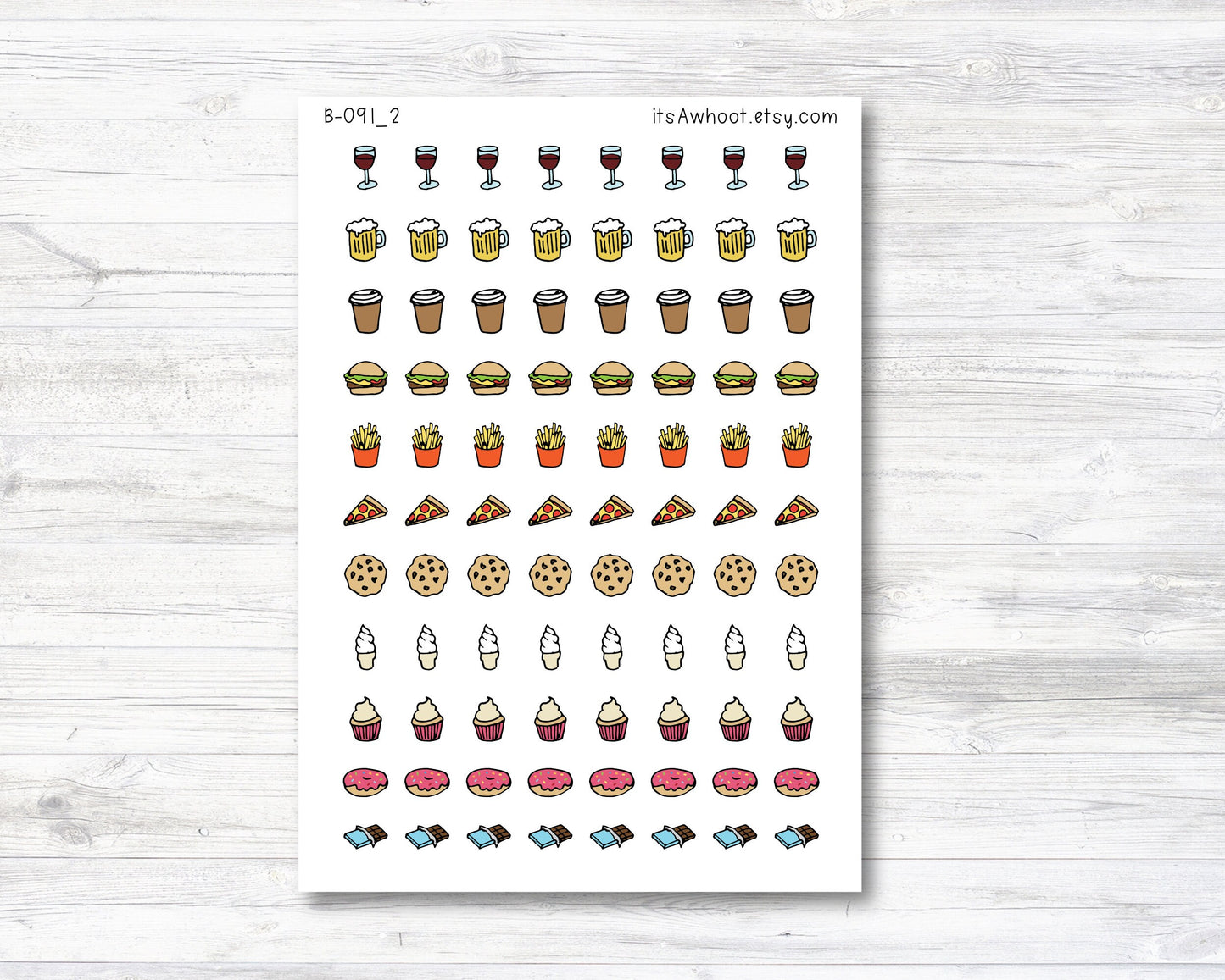 Cheat Day Foods/Foodie Stickers, Food Icon Planner Stickers - DOODLE (B091_2)