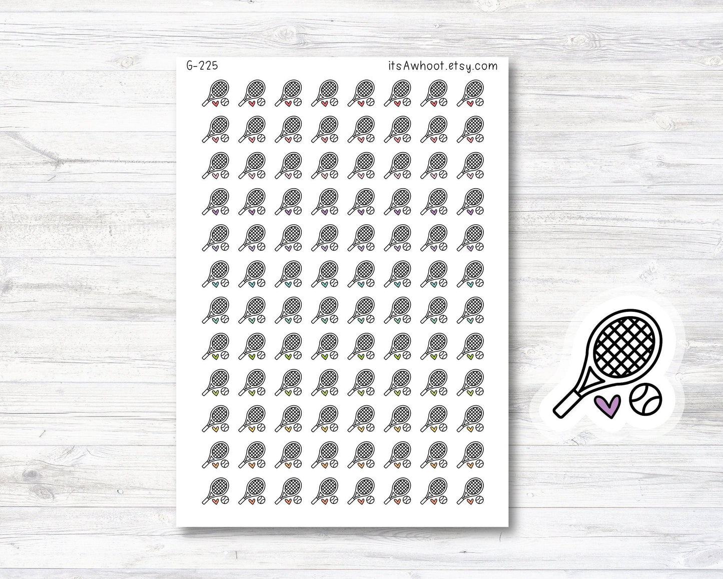 Tennis Stickers, Tennis Icon Planner Stickers - Black & White (G225)