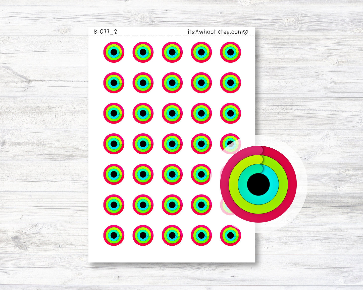 Activity Rings Sticker, Closed Rings Smart Watch Activity Tracking Sticker, Activity Ring Dot Sticker - .75"(B077_2)