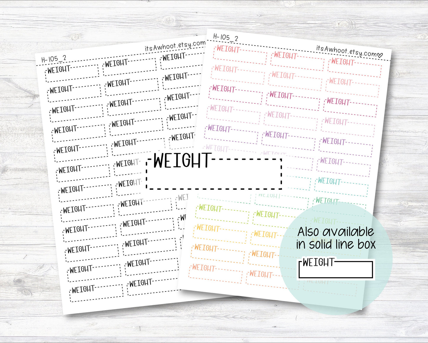 Weight Quarter Box Label Planner Stickers - Dash or Solid, Weight Sticker (H105_2)