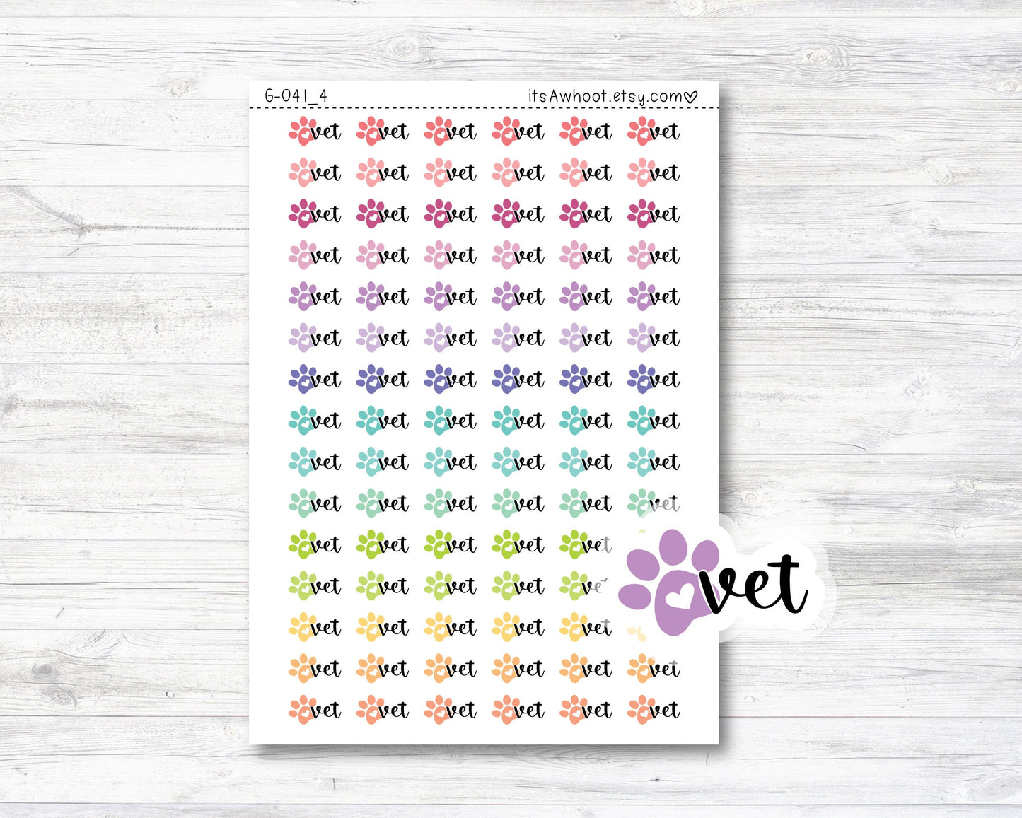 Vet Planner Stickers, Vet Paw Print Planner Stickers (G041_4)