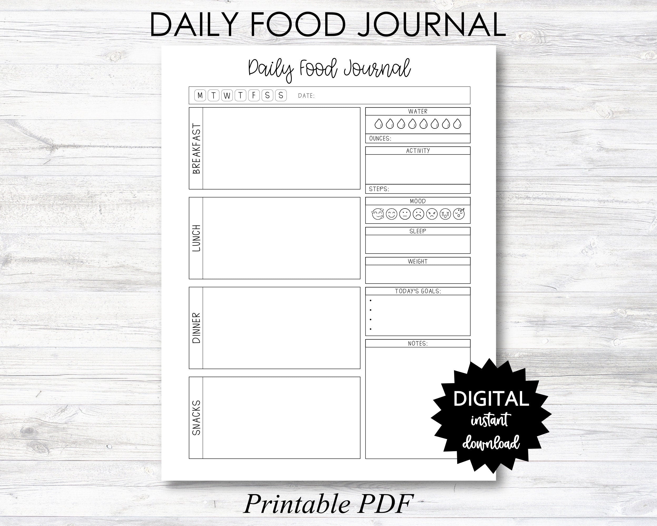 Daily Food Journal, Daily Food Journal Printable, Daily Food Journal P