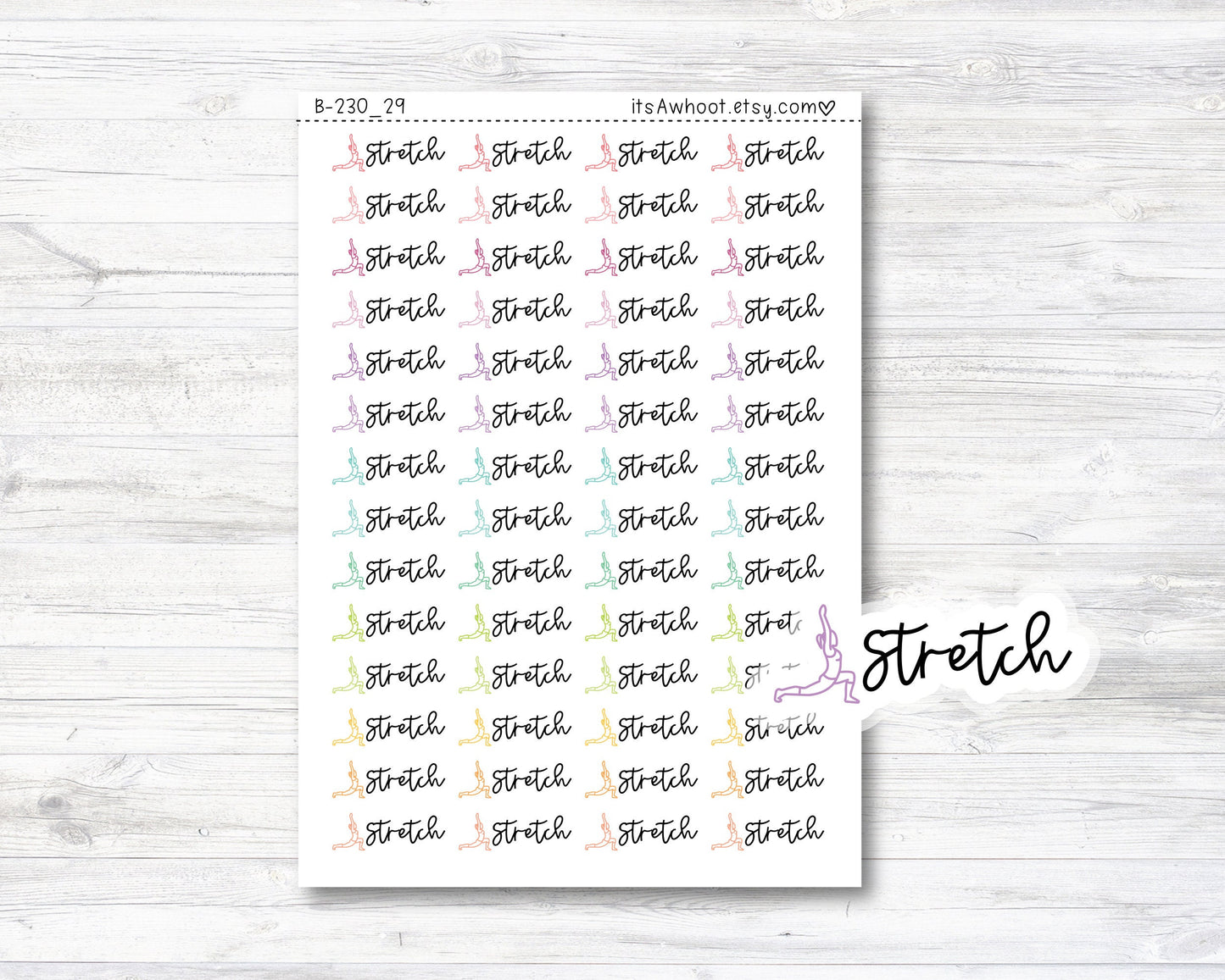 Stretch Script Stickers, Stretch Planner Stickers, Stretch with Icon Stickers (B230_29)