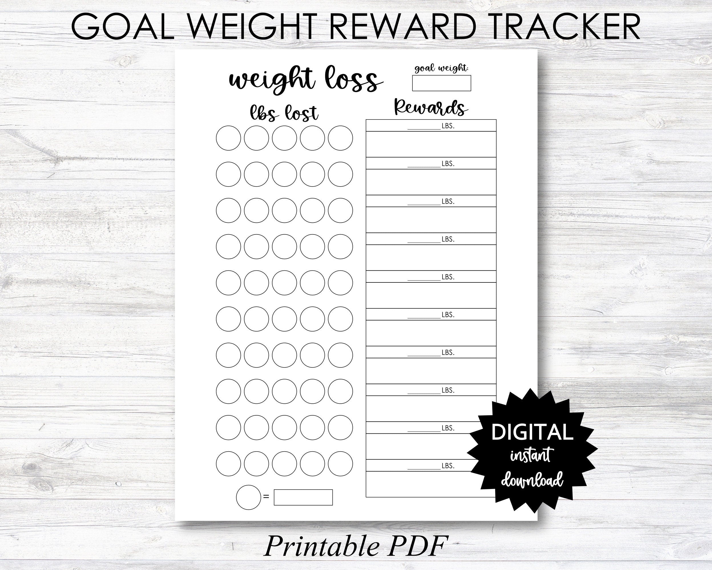 Goal Weight Reward Printable, Weight Loss Reward Tracker, Weight Loss ... Goal Weight Reward Printable, Weight Loss Reward Tracker, Weight Loss ...
