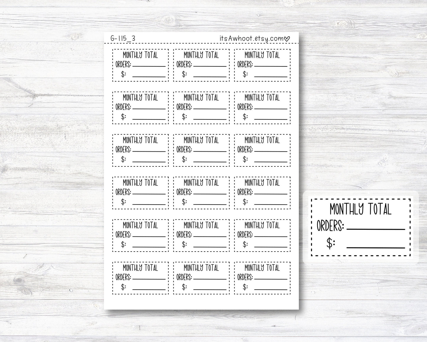 Monthly Order Tracking Stickers - Dash Box (G115_3)