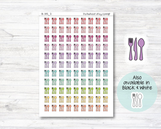 Utensils Planner Stickers, Fork Knife Spoon Stickers, Doodle Utensils Stickers (B145_3)