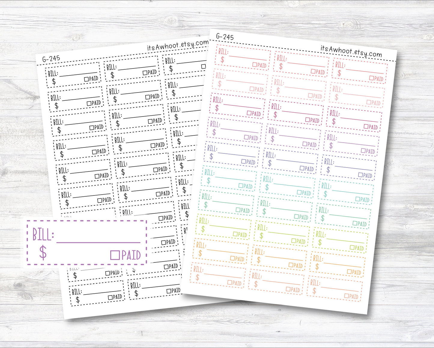 Bill Due Planner Stickers, Bills Due, Bills Paid Stickers, Bill Amount Sticker (G245)