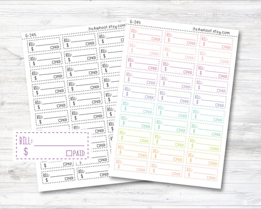 Bill Due Planner Stickers, Bills Due, Bills Paid Stickers, Bill Amount Sticker (G245)