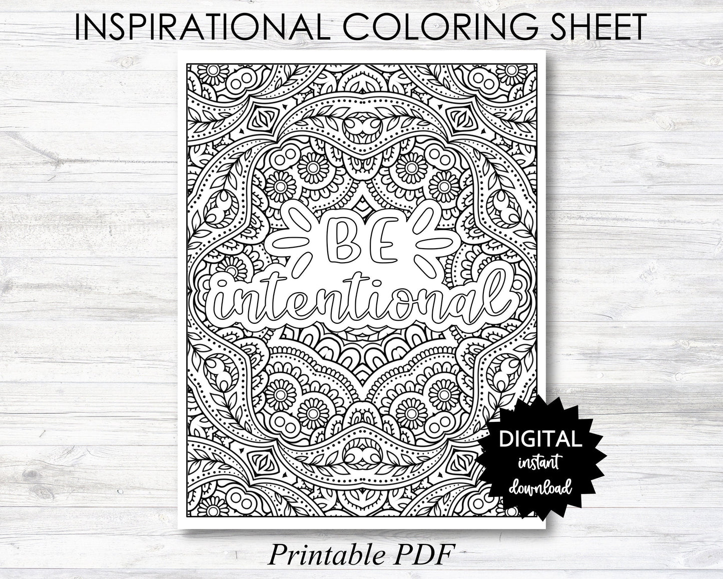 Be Intentional Printable, Be Intentional Coloring Sheet, Inspirational Coloring Page - PRINTABLE (O006)