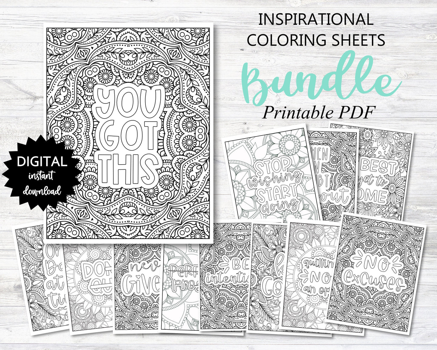 Inspirational Coloring Sheets BUNDLE Printable's, 12 Inspirational Coloring Pages Included - PRINTABLE (O001-O012-BUNDLE)