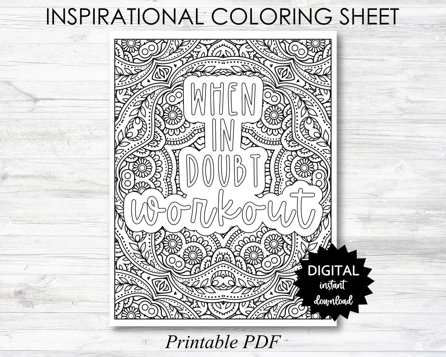 When In Doubt Workout Printable, When In Doubt Workout Coloring Sheet, Inspirational Coloring Page - PRINTABLE (O011)
