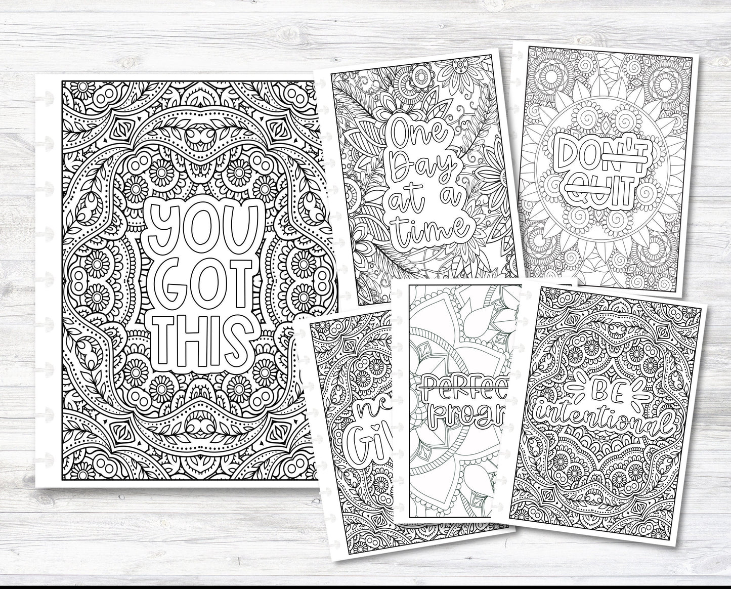 Inspirational Coloring Pages Happy Planner Inserts - Classic Size - Set of 6 (O-001-O-006)