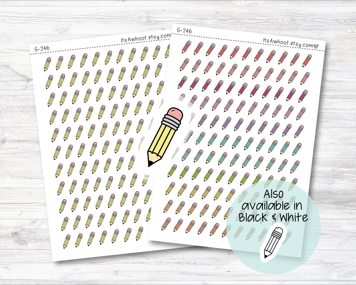 Pencil Icon Planner Stickers, Pencil Doodle Planner Stickers, Pencil Stickers (G246)